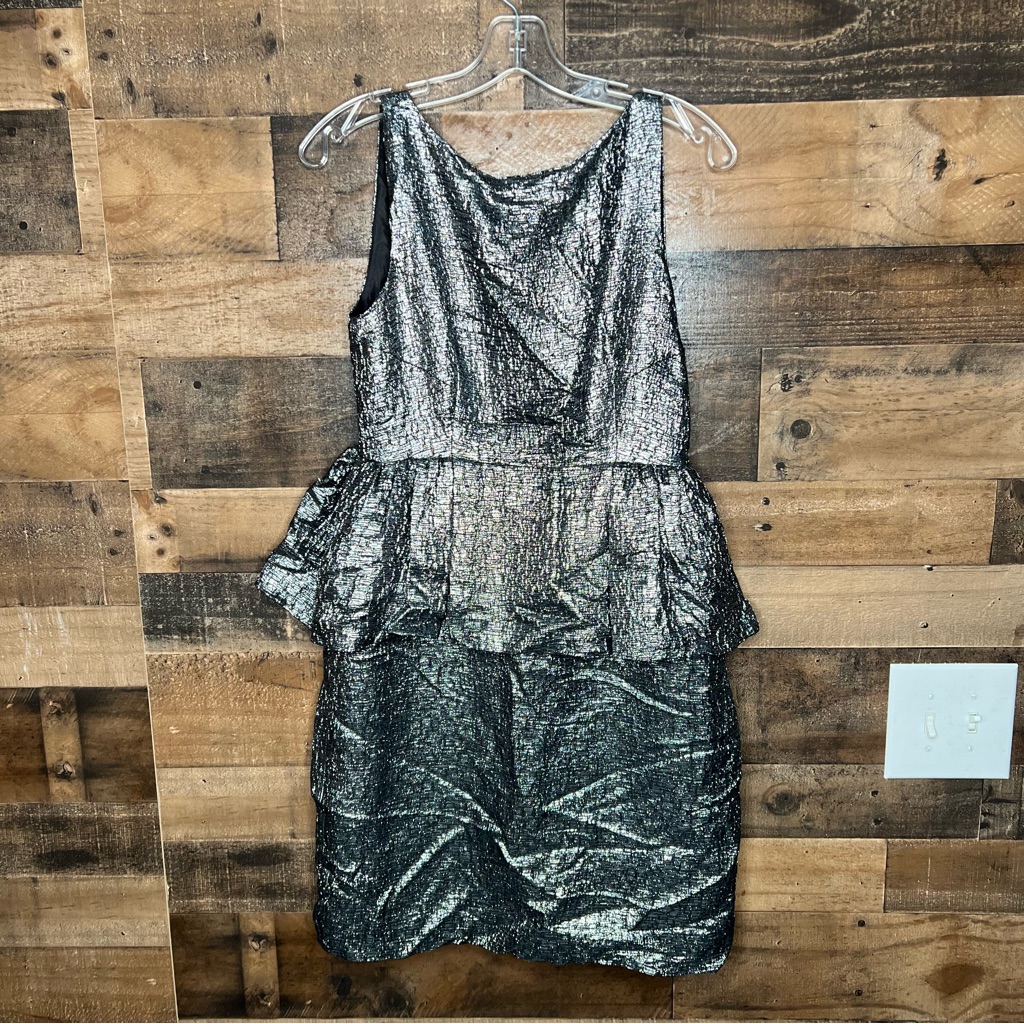 Nwt Kate Spade Andi Peplum Sleeveless Dress All That Glitters Gunmetal Metallic